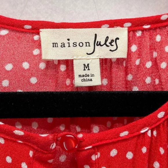Maison Jules Dress Sz M A-Line Midi Polka Dot Keyhole Neck Sleeveless Rayon Red - Picture 8 of 12